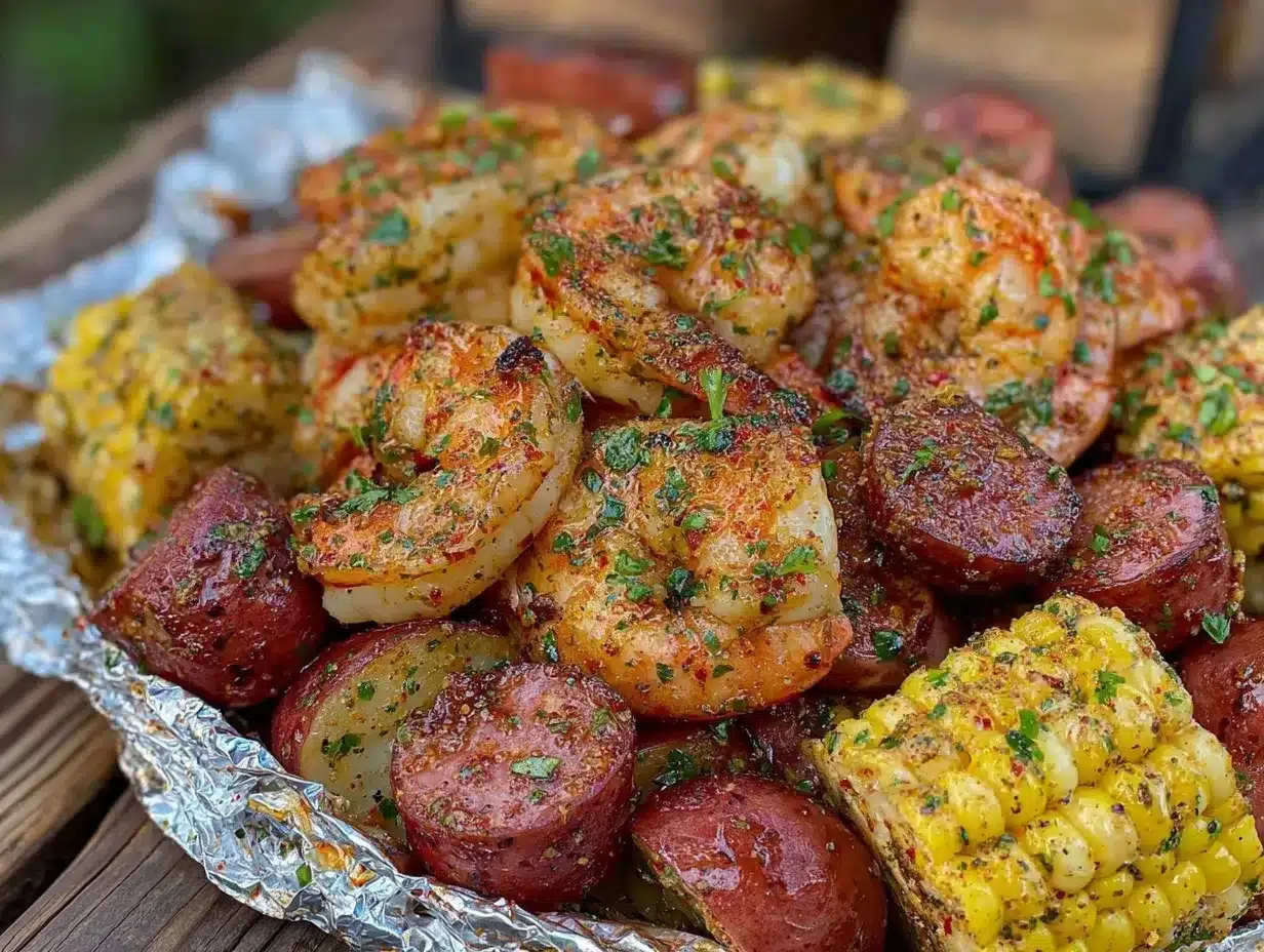 spicy foil pack Cajun sausage and shrimp boil preparation steps