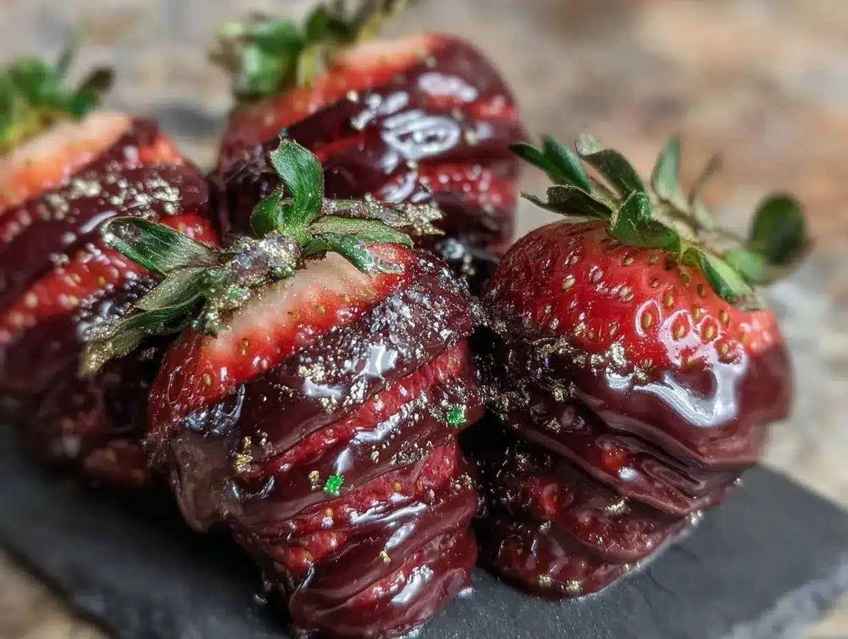 black and gold chocolate covered strawberry tower preparation steps