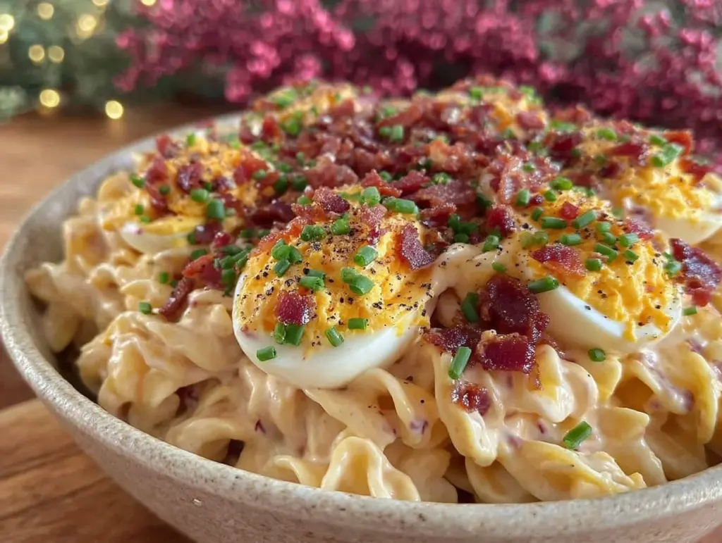 creamy deviled egg pasta salad - featured image
