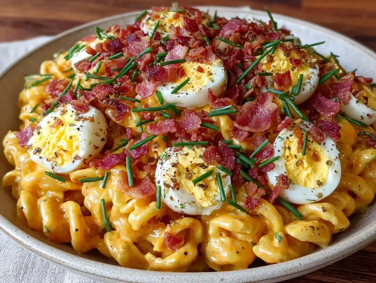 creamy deviled egg pasta salad preparation steps