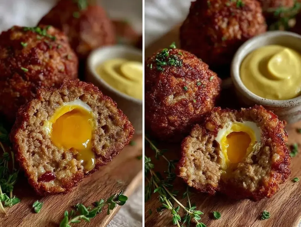 crispy air fryer scotch eggs - featured image