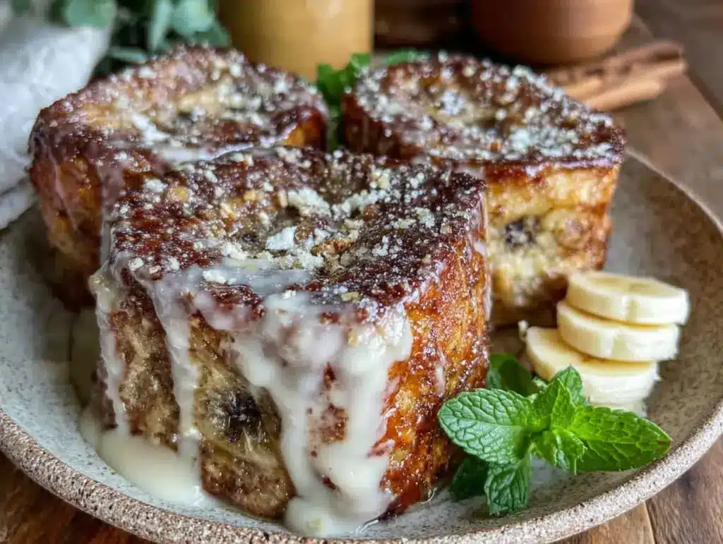 crispy banana bread stuffed french toast rolls - featured image