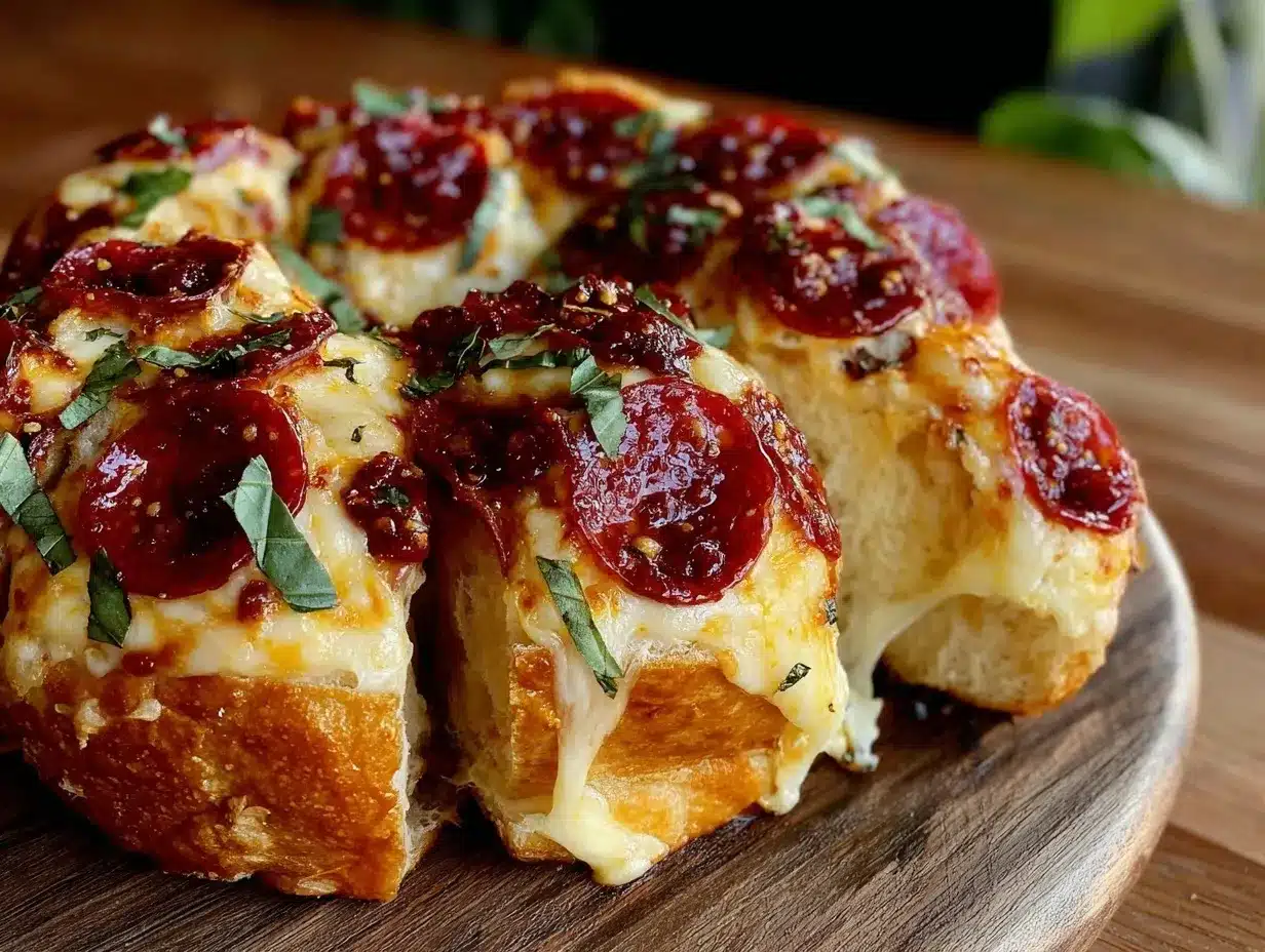 crispy cheesy pepperoni pizza pull-apart bread preparation steps