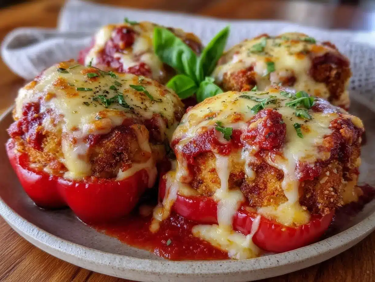 crispy chicken parm stuffed peppers - featured image