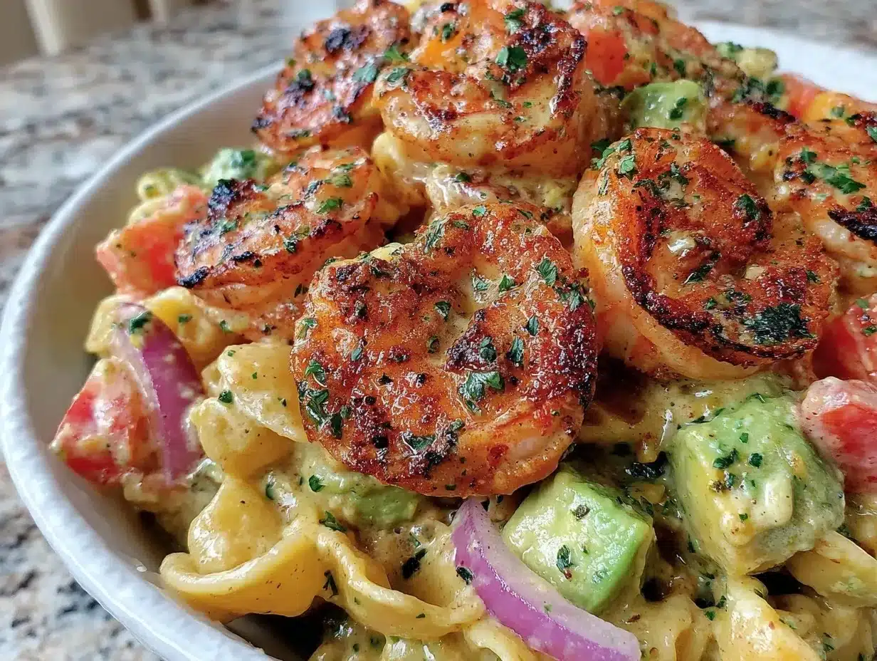 fresh shrimp avocado pasta salad preparation steps