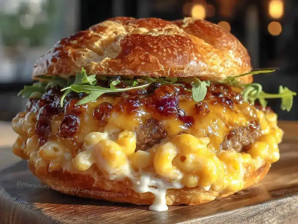 mac and cheese stuffed burger - featured image