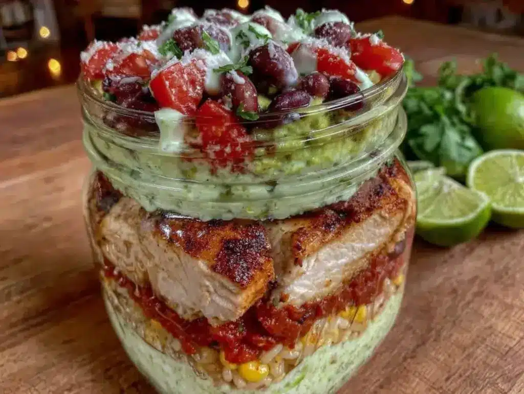 mason jar chicken burrito bowl - featured image