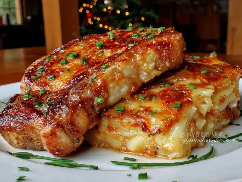 pork chop and scalloped potato one-pan bake - featured image
