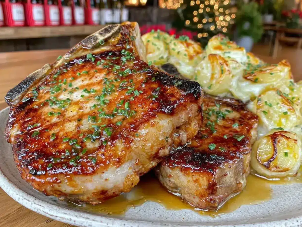 pork chop and scalloped potato one-pan bake preparation steps