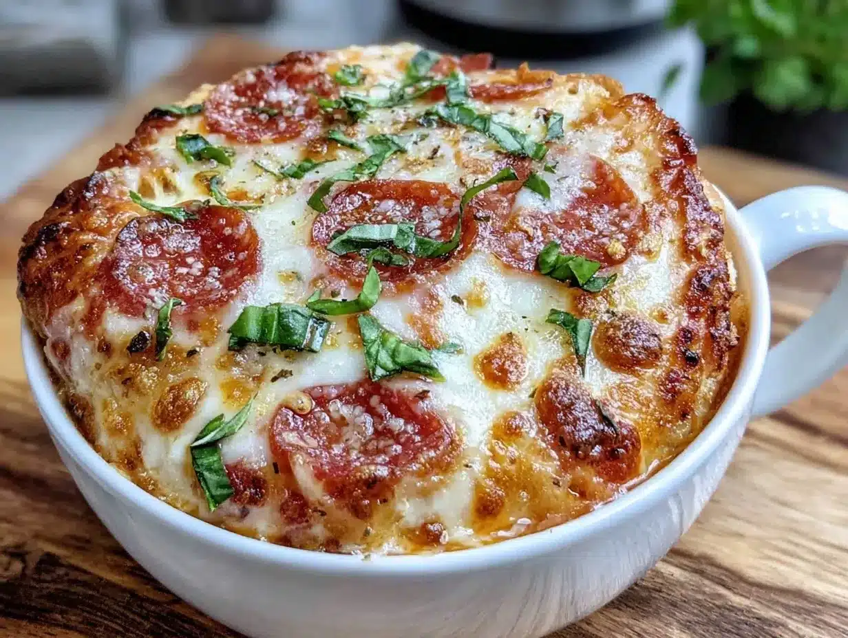 quick microwave mug pizza recipe preparation steps