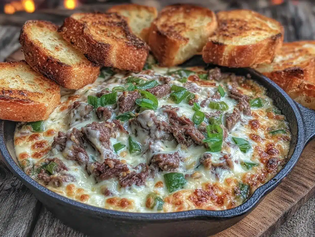 savory philly cheesesteak dip skillet preparation steps