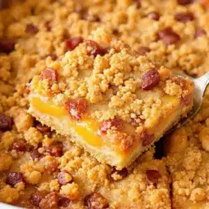 bourbon peach cobbler bars - featured image