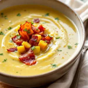 creamy zucchini soup with crispy bacon - featured image