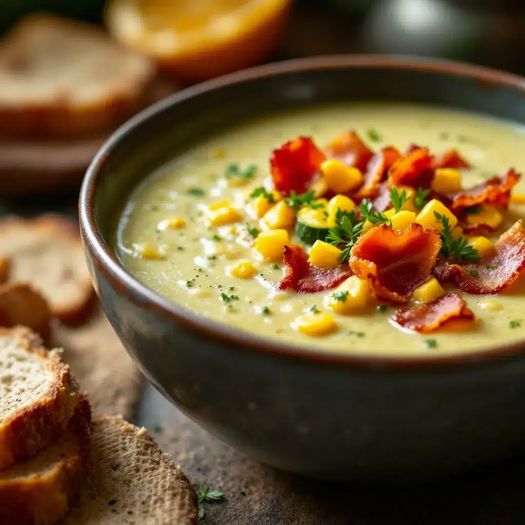 creamy zucchini soup with crispy bacon preparation steps