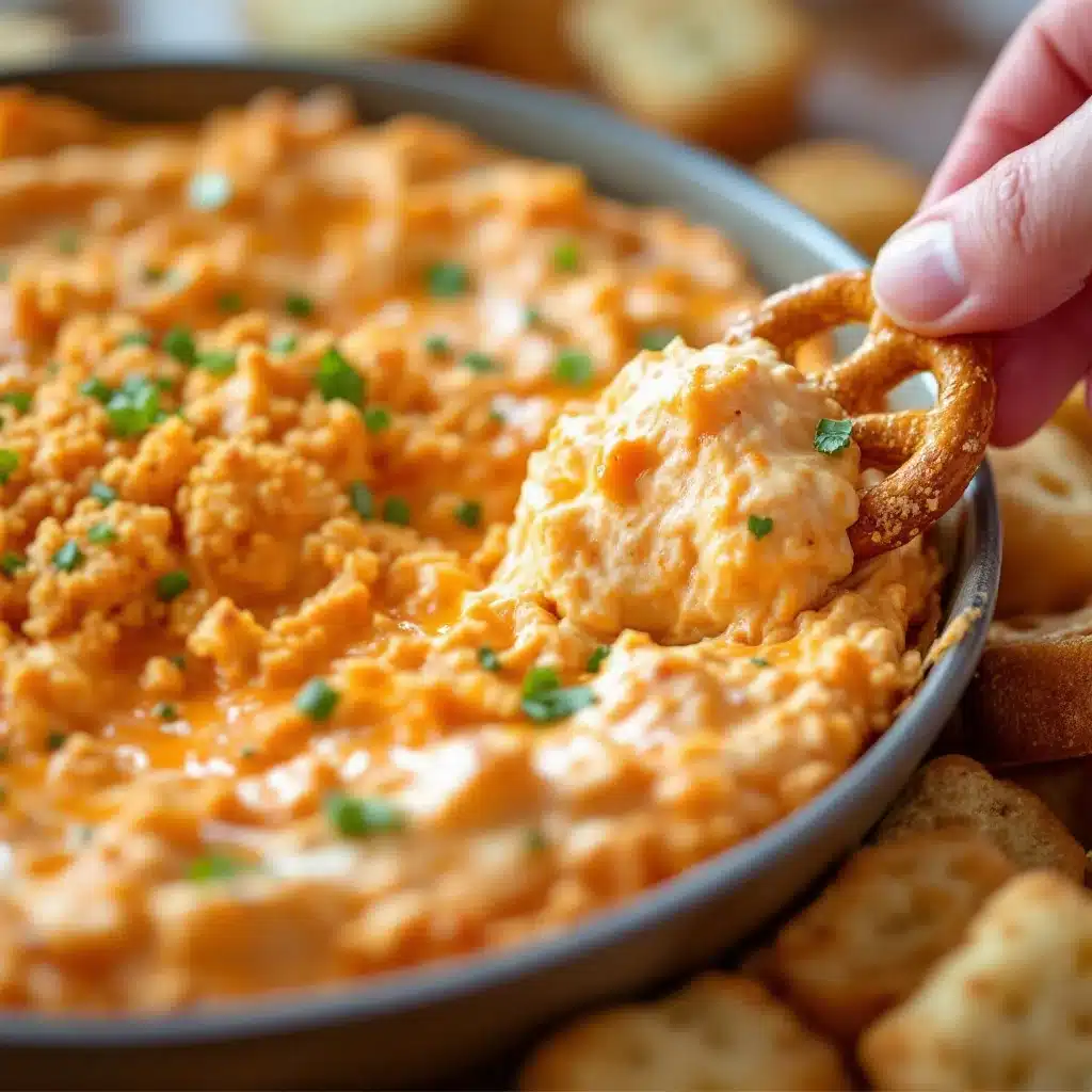 loaded buffalo chicken dip with pretzel bites - featured image