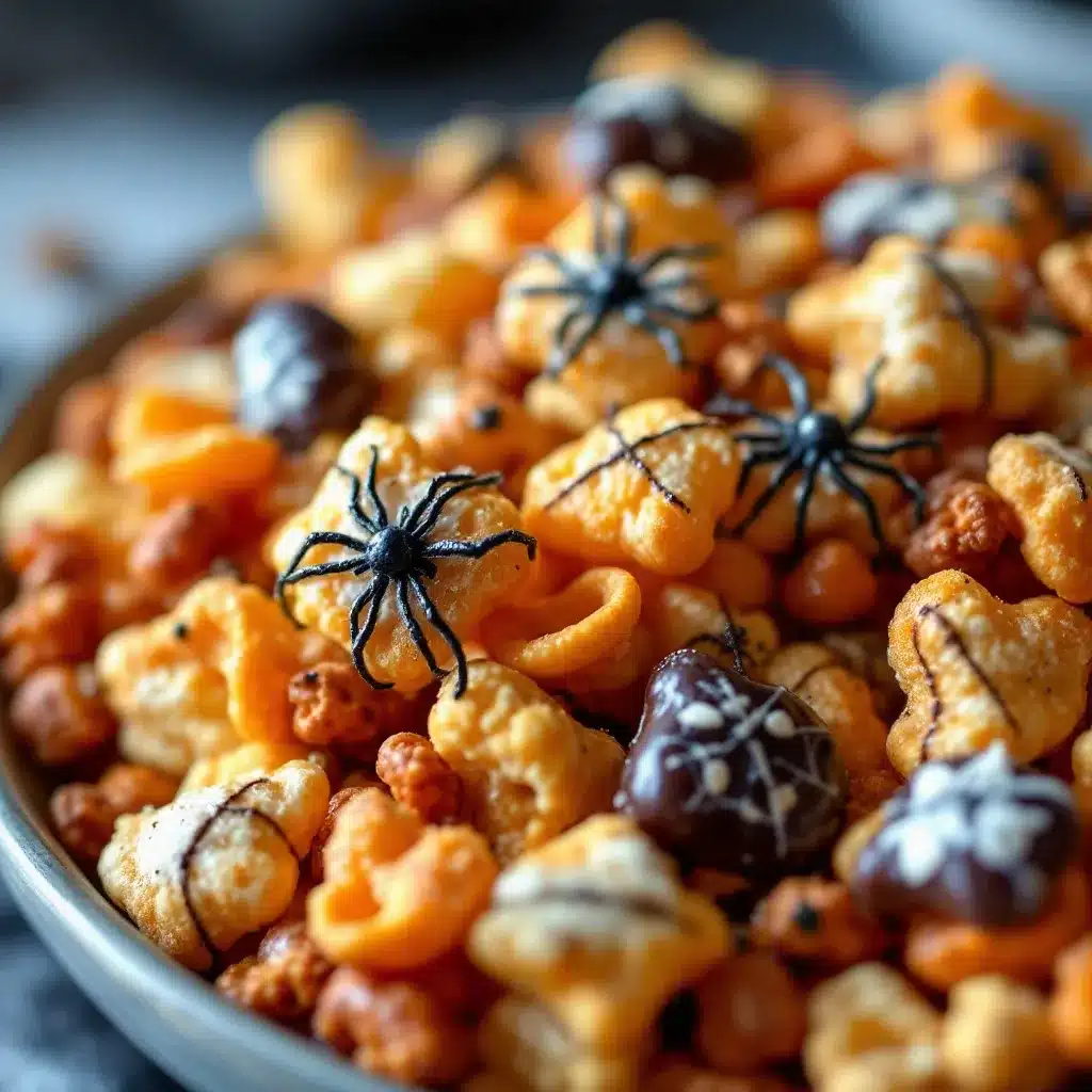 spiderweb Halloween snack mix preparation steps