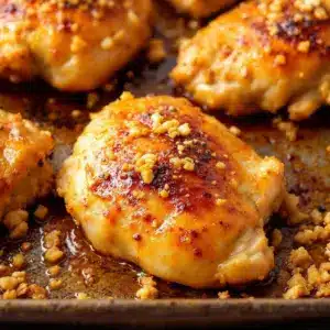 sticky honey garlic baked chicken thighs - featured image